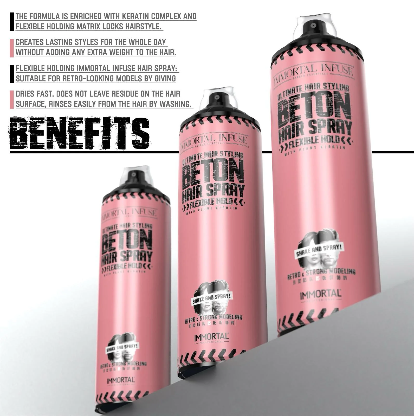 'Beton Hair Spray Flexible Hold' low shine/plant keratin/500ml - Image 5