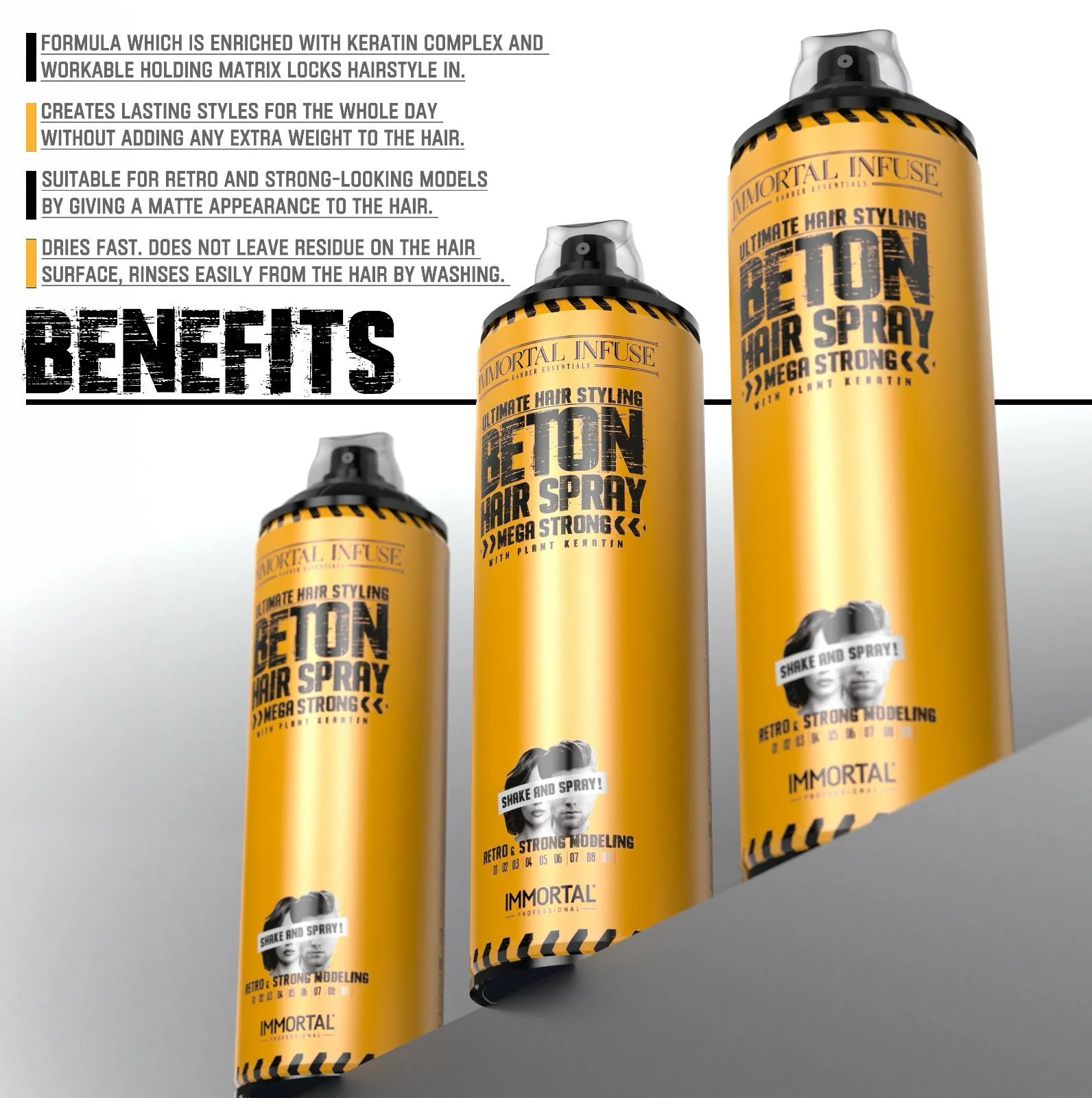 'Beton Mega Strong Hair Spray' matte dry look/plant keratin/500ml - Image 8